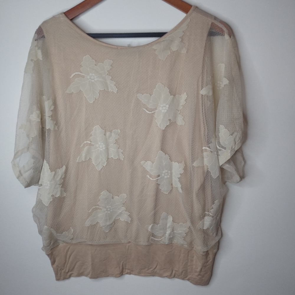 Marianne 3X Creme Tan Lace Stretch Top Plus